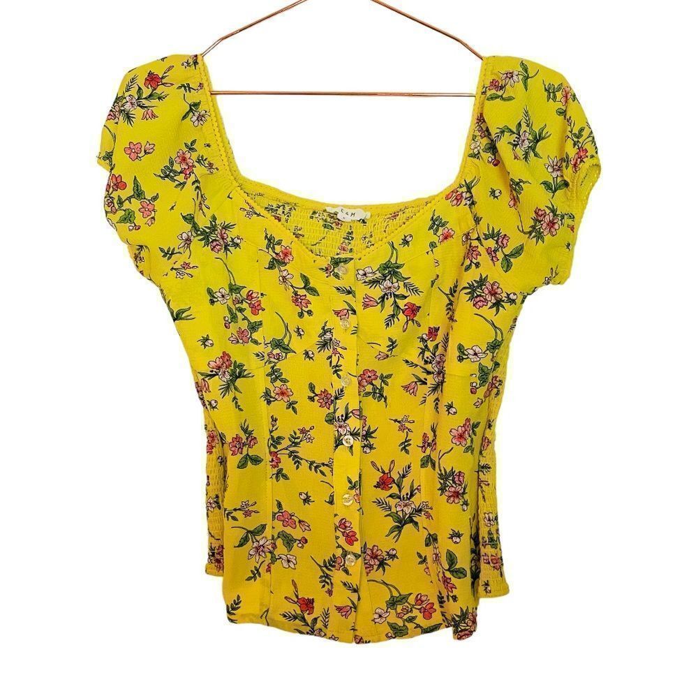 NWOT ANGL E&M Yellow Floral Top Medium